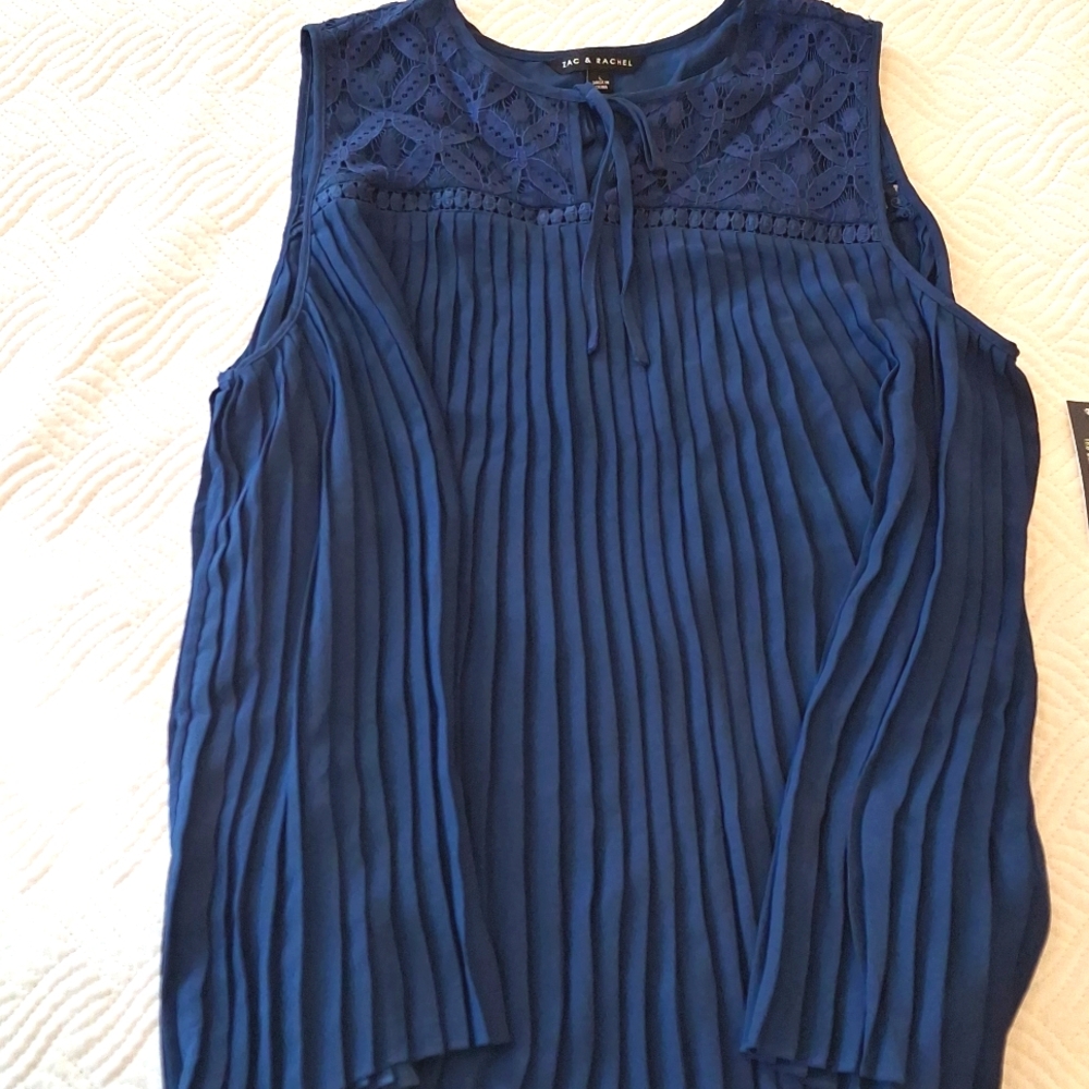 Zac & Rachel  Navy Pleated Lace Sleeveless Top
